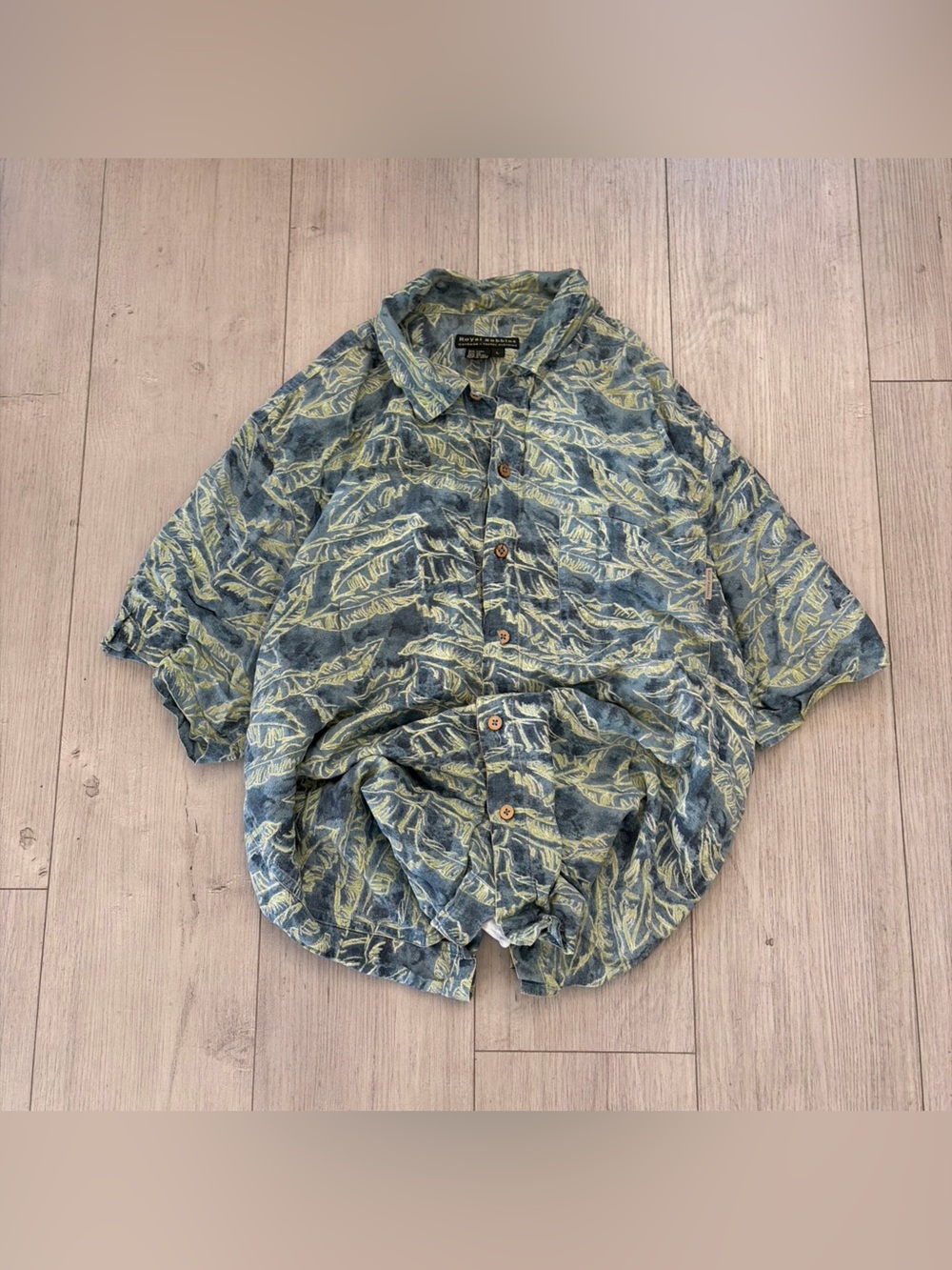 Royal Robbins Blue Shirt with Yellow Leaf Print